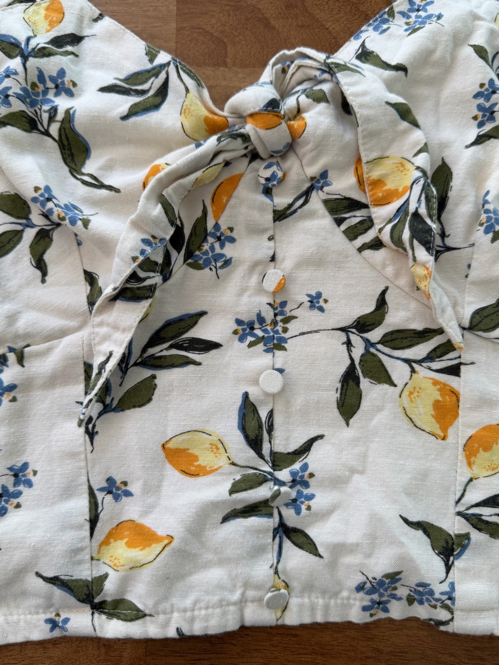 Midnight Sky Lemon-Print Linen Blend Cropped Tank w/ Smocked Back - Large *EUC* - Picture 3 of 10